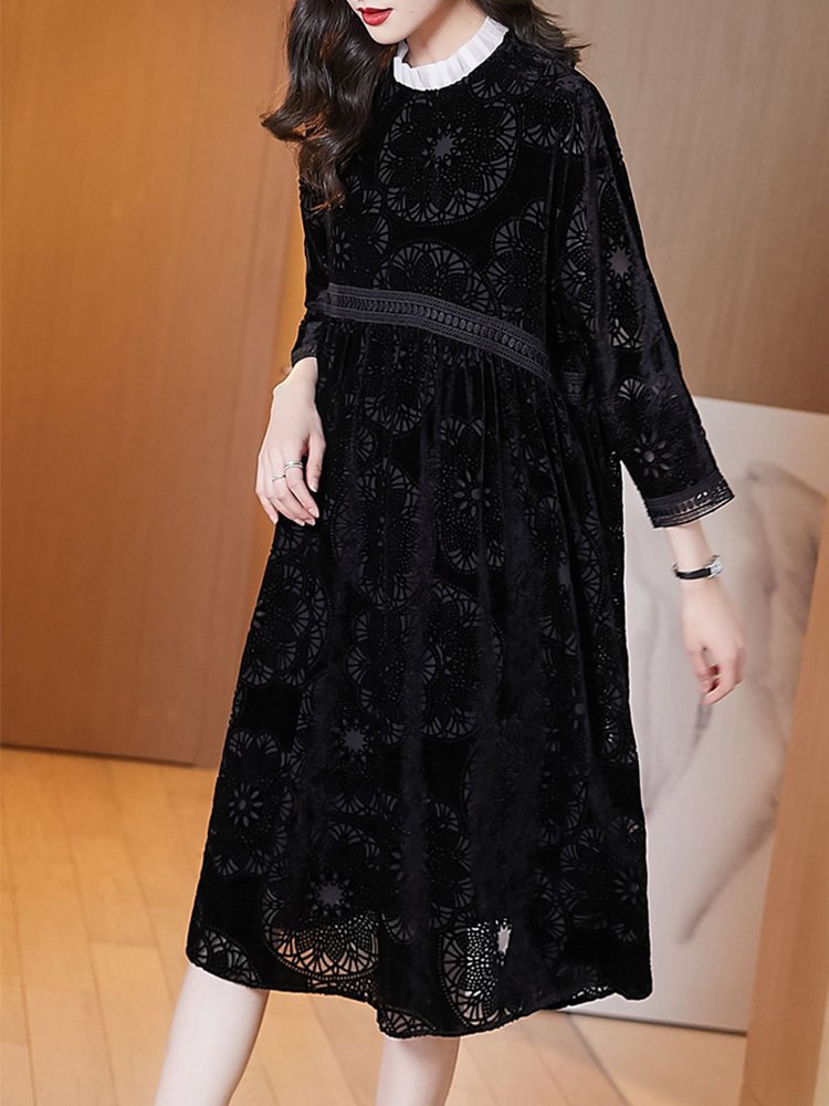 2020年新款金丝绒连衣裙高端洋气轻奢气质烧花黑色中长款打底裙子