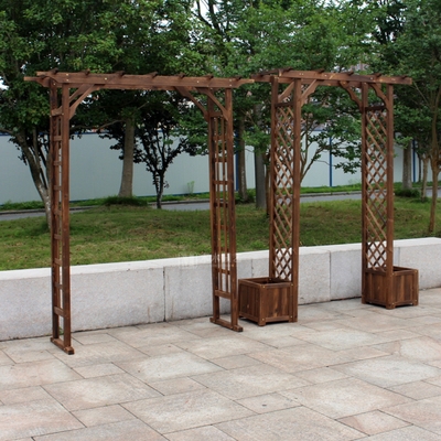 碳化田园实木花架户外拱门庭院花卉爬藤架种c植架葡萄架碳化木花