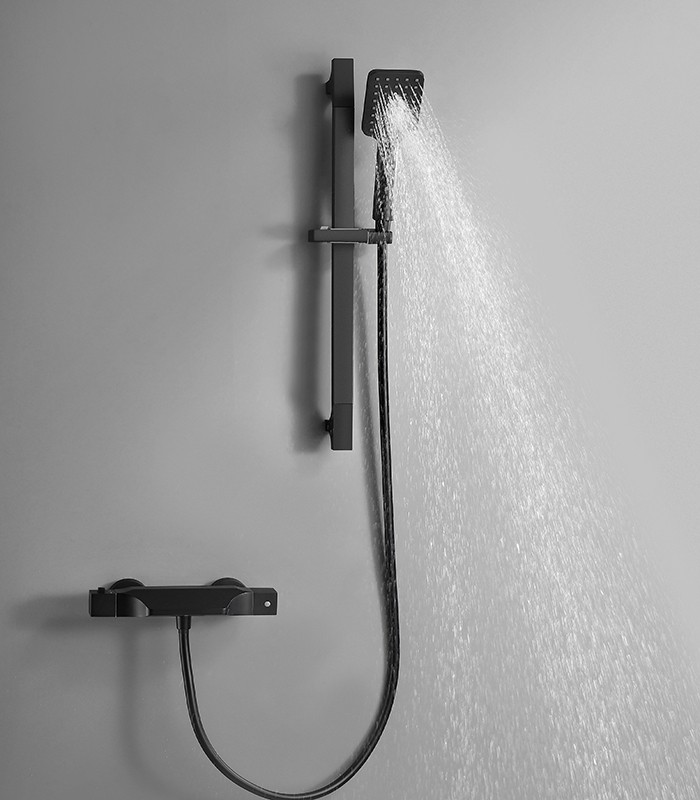 出口德国全铜黑色挂墙试淋浴瀑布浴缸龙头浴室恒温简易花洒龙头