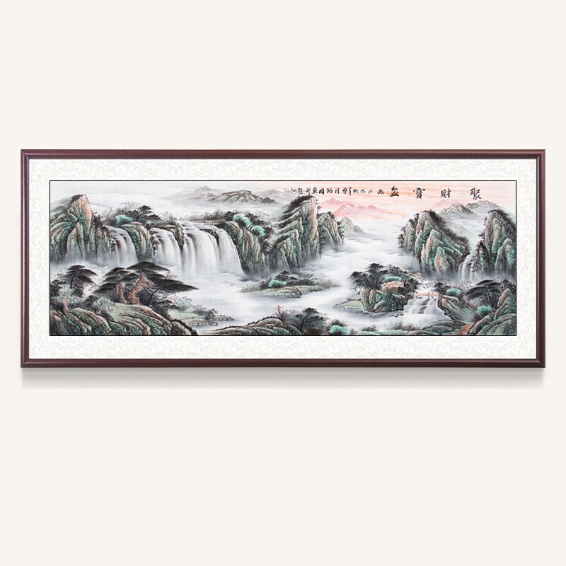 定做聚宝盆山水画挂画新中式客厅装饰画招财风水靠山国画墙壁画