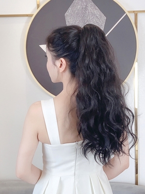 假发女长发马尾抓夹大波浪网红高马尾长卷发绑带式玉米烫马尾辫子