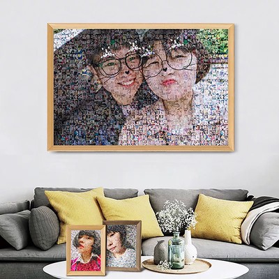 马赛克拼图效果多张照片合成一张相片墙定制礼物千图成像实木相.