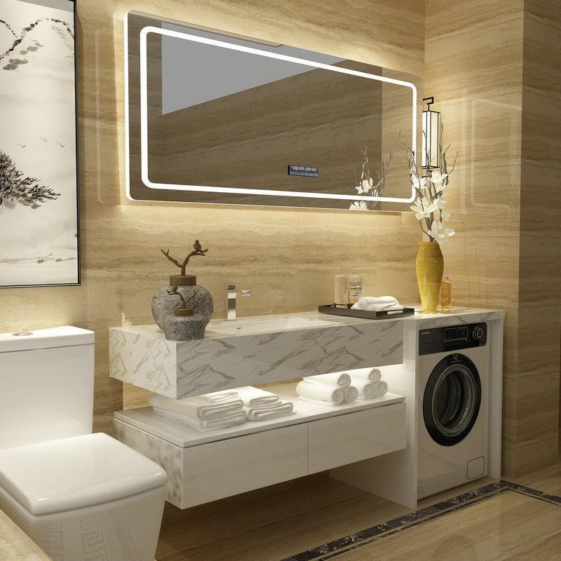 阳台洗衣机柜北欧卫生间浴室柜一体洗脸盆洗衣池洗漱台智能镜组合