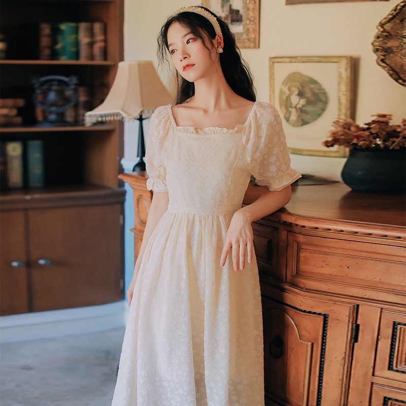 (今日6折)温柔系穿搭甜美风仙女裙初恋裙法式简约气质短袖连衣裙小个