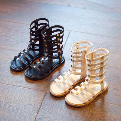 女童高筒凉鞋夏季绑带罗马鞋子儿童韩版平底公主夏天网红长筒凉靴