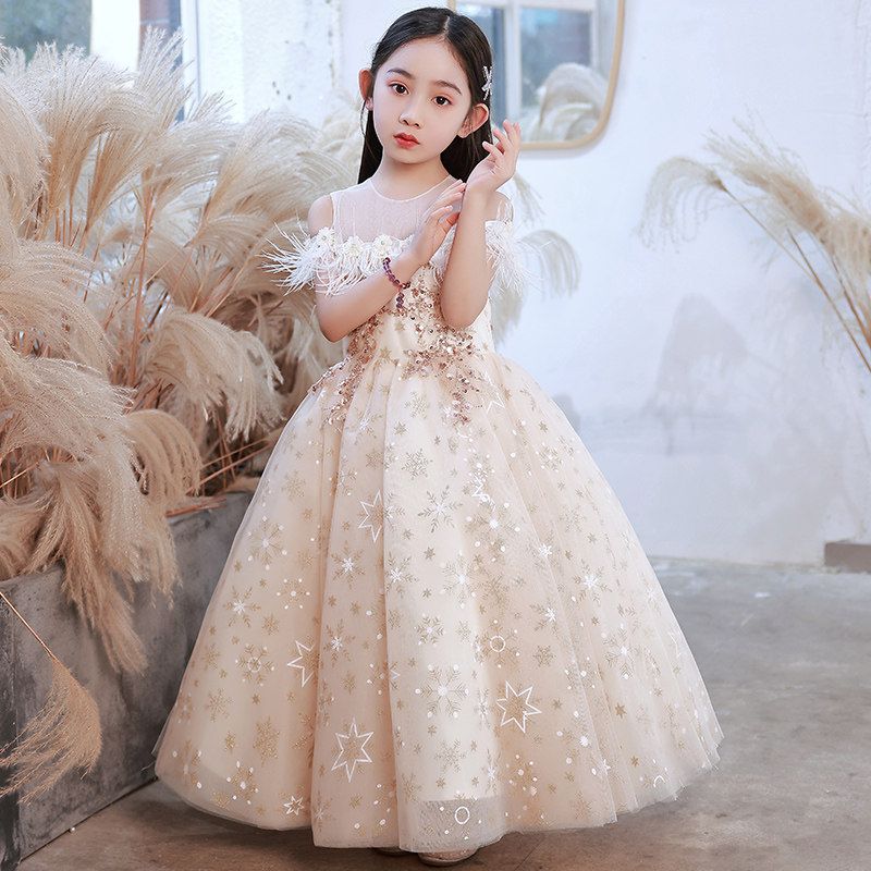 (今日6.9折)儿童生日礼服香槟色洋气高级质感公主蓬蓬裙钢琴演出礼服