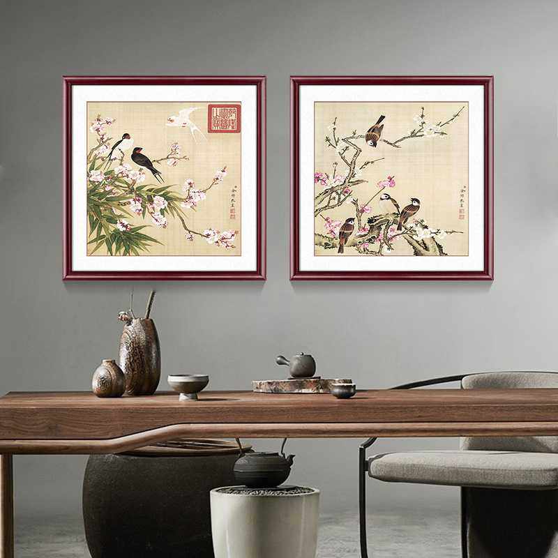 国画字画装裱客厅工笔画斗方花鸟仿古画餐厅卧室挂画新中式装饰画