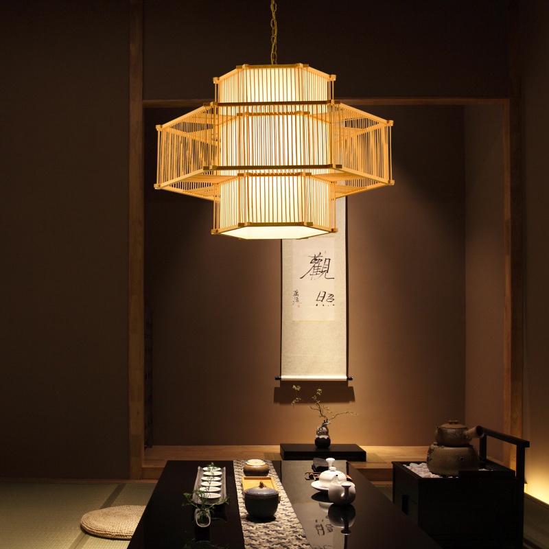 新中式餐厅茶室茶馆禅意民宿日式灯简约田园风格竹艺竹编灯笼吊灯