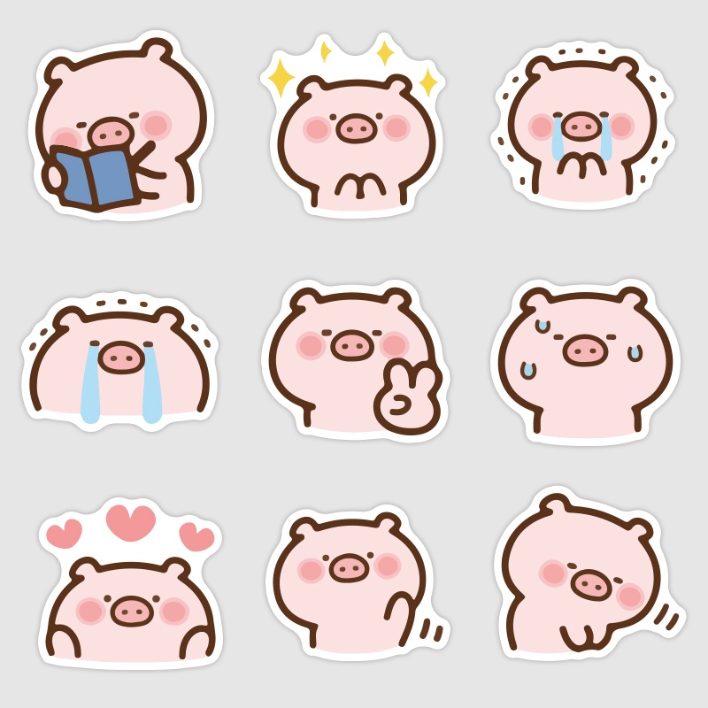 40张卡通粉色小猪手账贴纸装饰小图案可爱少女手帐素材少女心猪呆