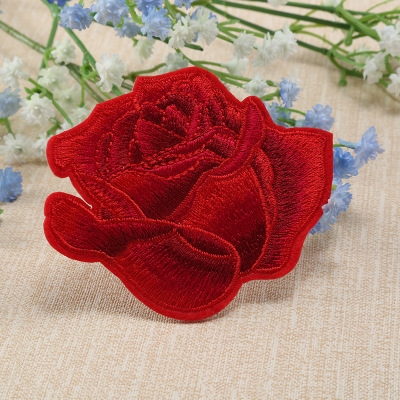 红色玫瑰花朵刺绣布贴衣服装饰贴布补丁贴花大号补j洞绣花贴片补
