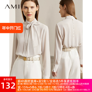 Amii2024夏季新款立领绑带雪纺衫女别致小衫高级感衬衫法式上衣