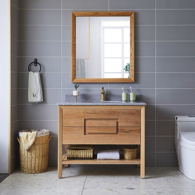 北欧实木红橡木浴室柜组合日式原木色洗漱台落地洗手洗脸盆柜定制