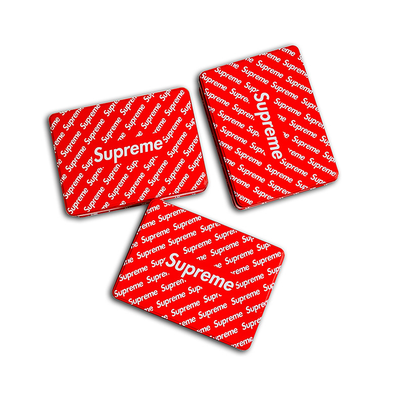 特价supreme周边潮牌_supreme潮牌周边大号红色马口铁盒礼品t恤包装盒