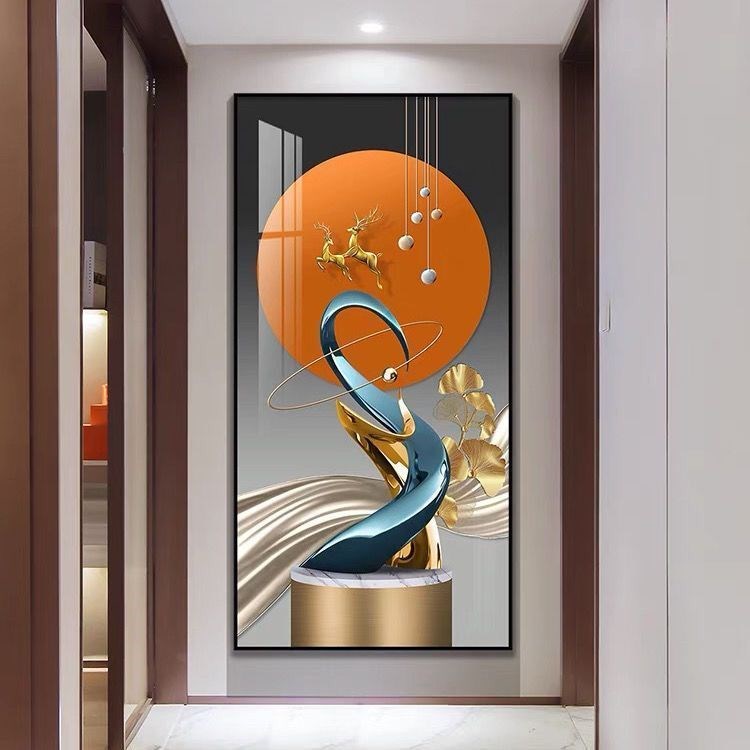 玄关装饰画入户现代有框玻璃画立体壁画晶瓷镶钻画进门装饰画