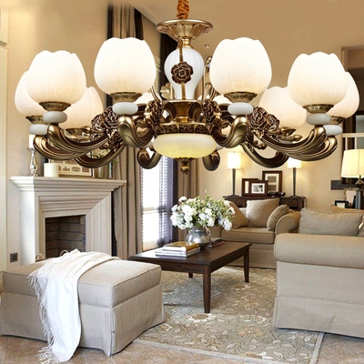 欧式吊灯客厅灯奢华大气美式卧室lled欧简复古轻奢仿玉石水晶灯具