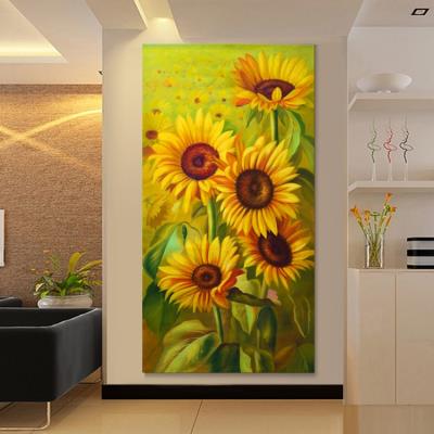 玄关装饰画现代简约竖向日葵图片