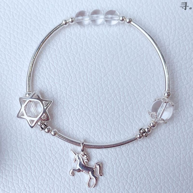 六芒盾通用喜庆手链女h六芒星型之以梦为马天然白水晶9l25银独角.