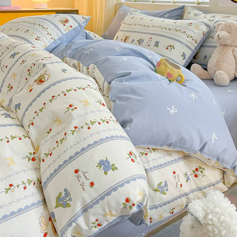 富安娜四件套纯棉全棉100%床上用品床单被套床笠大学宿舍新款三件