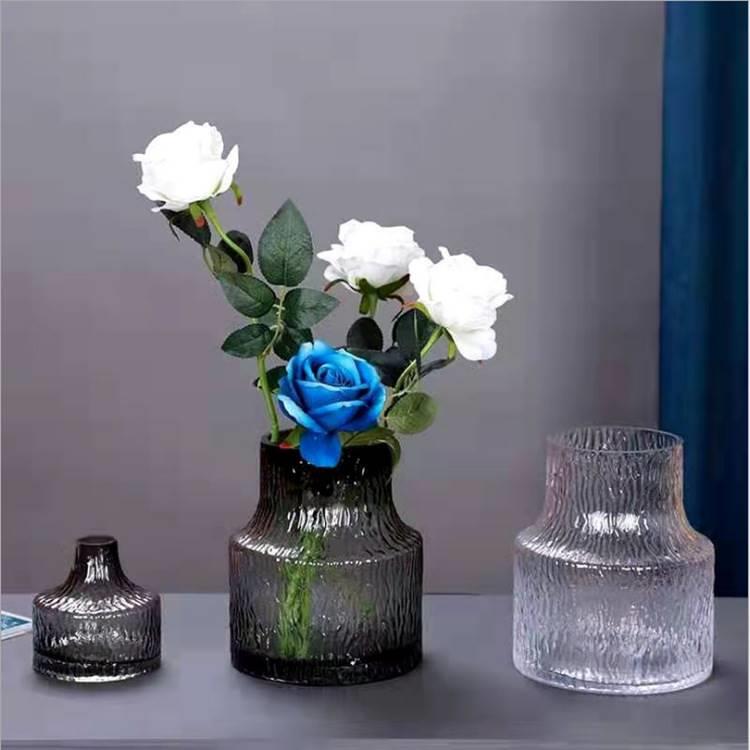 北欧简约锤纹小口玻璃花瓶透明百合富贵竹家居客厅装饰摆件工艺品