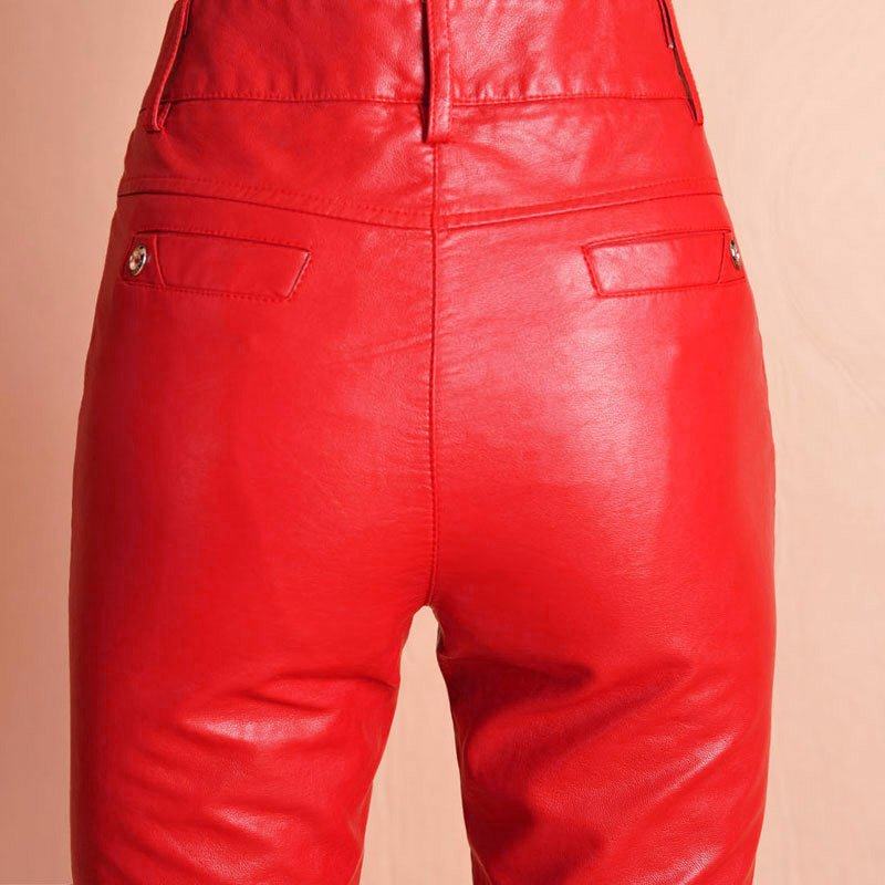 红色皮裤长裤