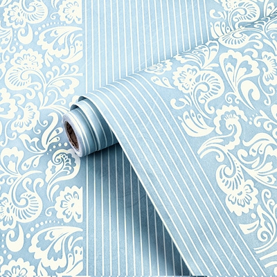 纯色浅蓝色卧室z贴墙纸自粘素色灰蓝出租房改造防水防潮可擦洗壁