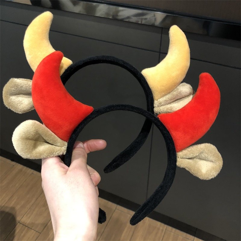 新品2021牛年跨年发箍牛角头箍儿童元旦表演成人j喜庆春节新年发