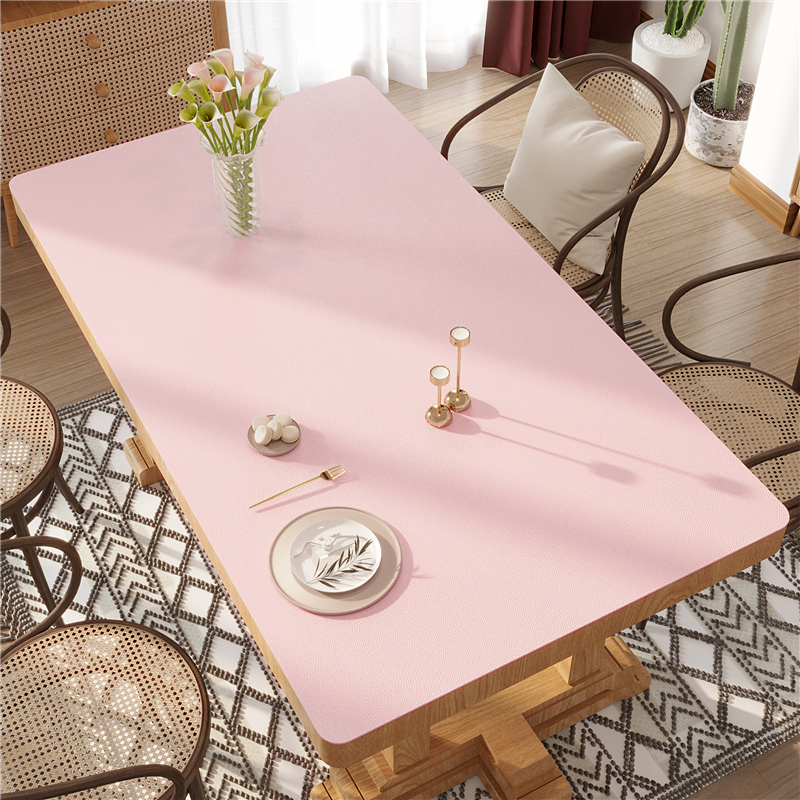 北欧粉色桌布防水防油免洗皮餐桌垫子