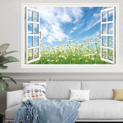 新品卧室温馨自j粘大自然风景墙画假窗贴纸背景墙纸墙贴装饰壁纸