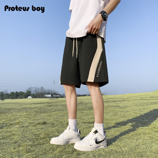 ProteusBoy短裤男夏季款男生美式运动刺绣直筒宽松休闲五分中裤子