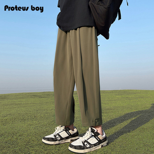 ProteusBoy裤子男款夏季春秋男士美式复古垂感直筒九分休闲长裤潮