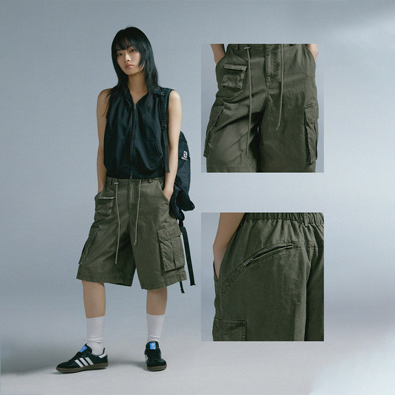 AHNKANK原创日系工装休闲复古做旧citywalk机能五分裤