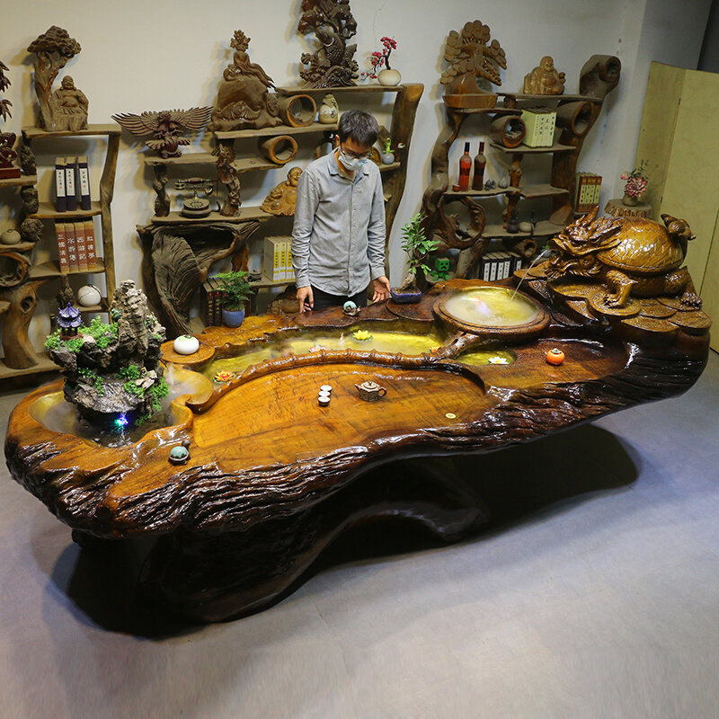 金丝楠木根雕茶台整体树根茶桌茶桌椅组合茶几家具木雕大型we5776