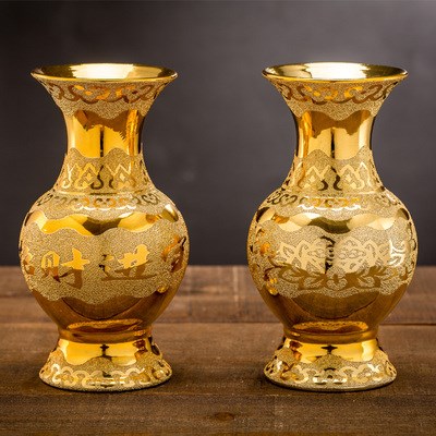供佛财神供瓶h仙堂一对佛具花瓶瓶用品金陶瓷供具.佛堂摆件莲花