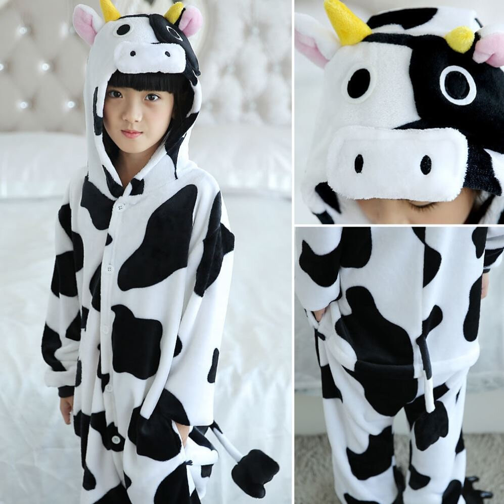 奶牛睡衣儿童法兰绒