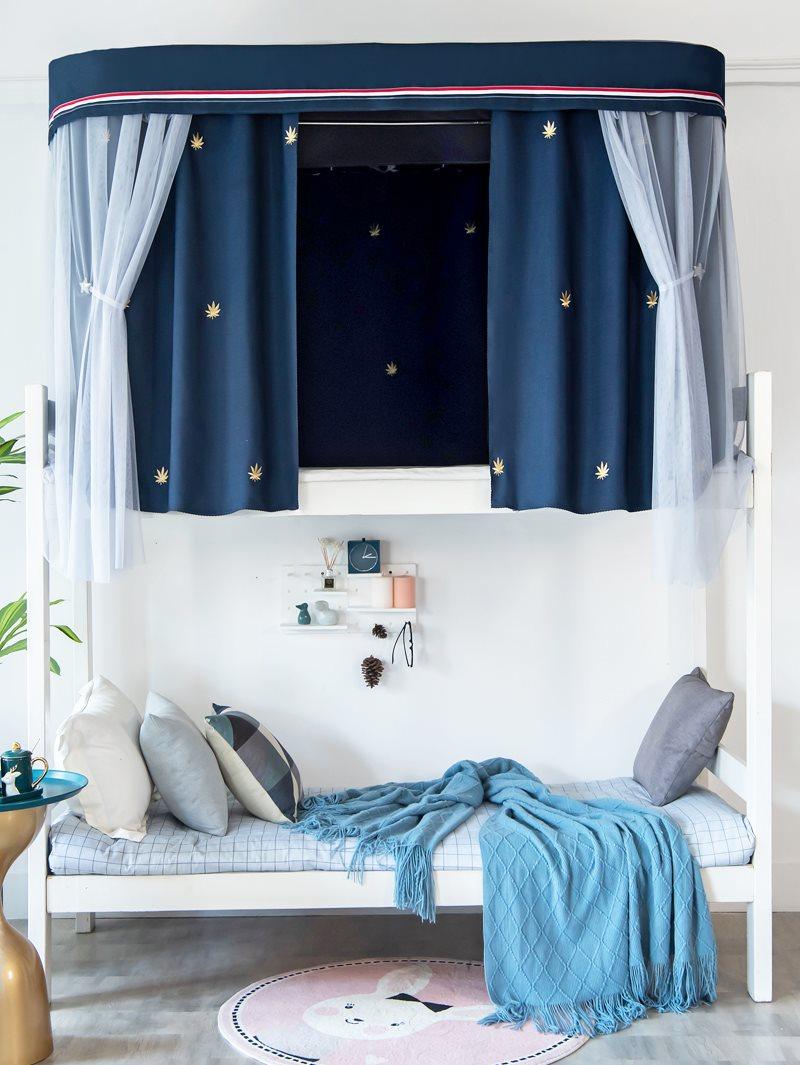 滑轨式宿舍床帘上铺加厚遮光大学生上床下桌u型轨道简约可调节