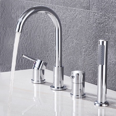 全铜恒温浴缸龙头缸边嵌入式分体四件套花洒淋浴冷热可旋转水龙头