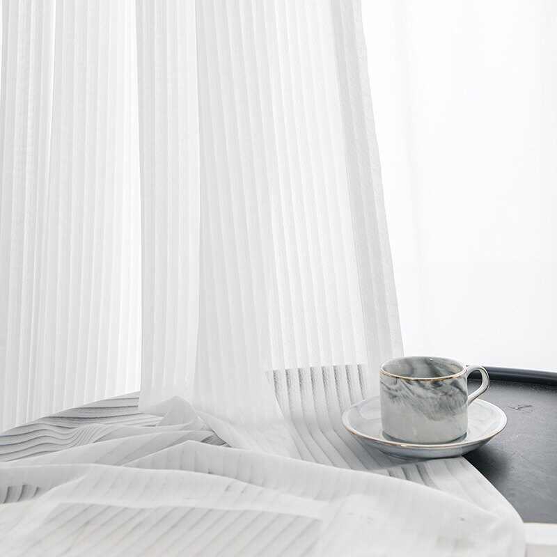 窗帘纱幔现代简约白纱雪纺纱客厅阳台竖条纹纱竖百叶纱帘成品定制