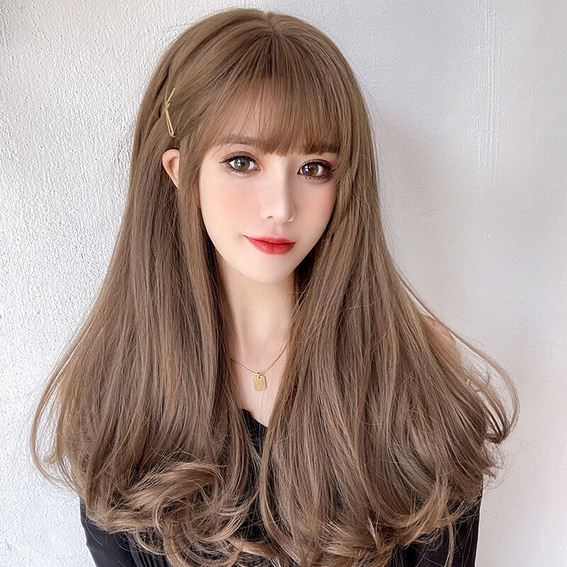 假发长发微卷自然蓬松_假发女长发梨花头自然日系空气刘海中长发卷发