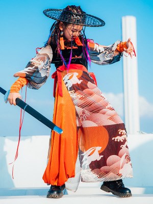 中国风模特服装童模创意演出服儿童国潮走秀时装女童t台潮服酷女