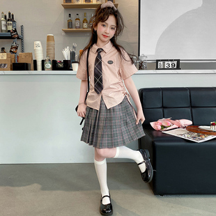 女童学院风套装夏季2024新款时髦洋气韩系中大童女孩jk制服百褶裙