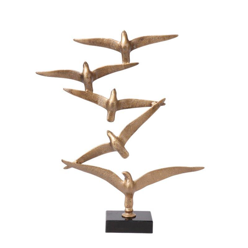 新中式大理石轻奢软装创意摆件样板房电视柜桌面金属大雁装饰摆设