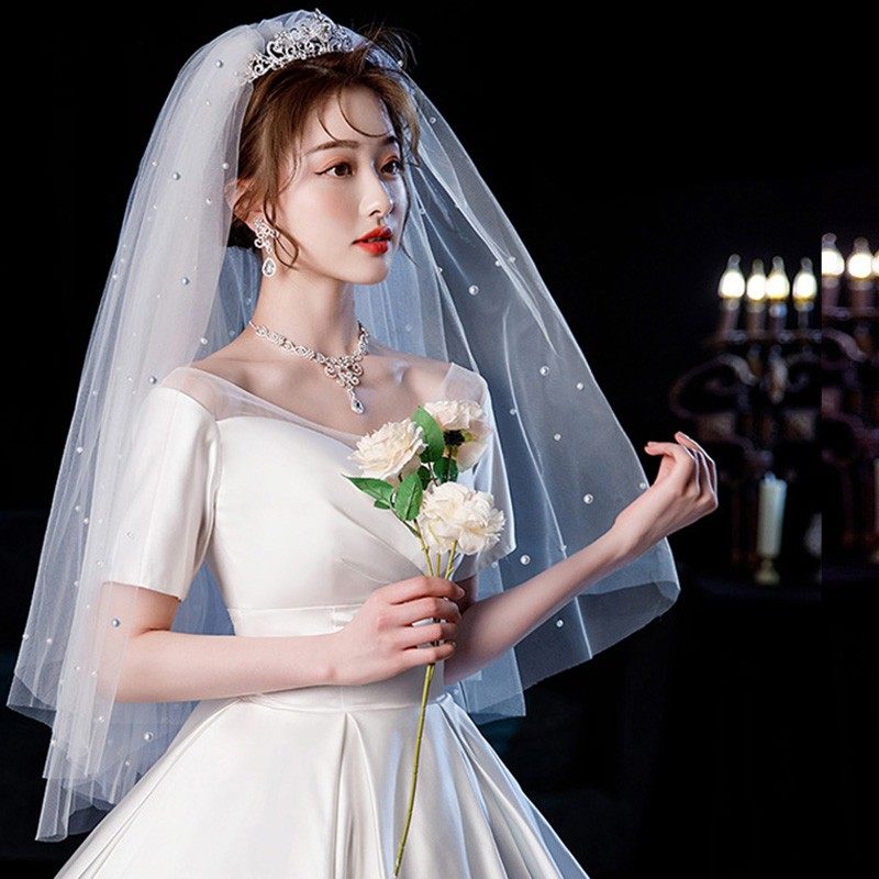 法式头纱新娘主婚纱头饰2021年新款头纱高级轻婚纱婚礼求婚的白纱