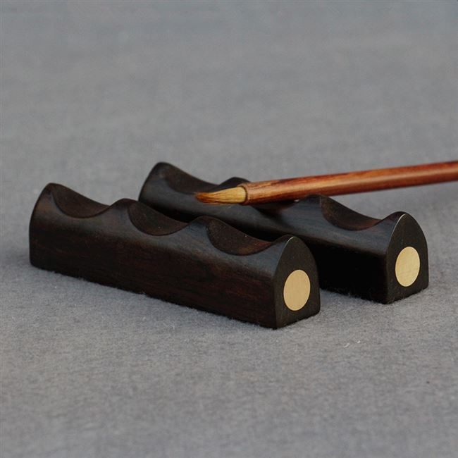 06128118毛笔笔山创意复古铜远山金属铜笔搁实心黄铜笔搁镇尺06