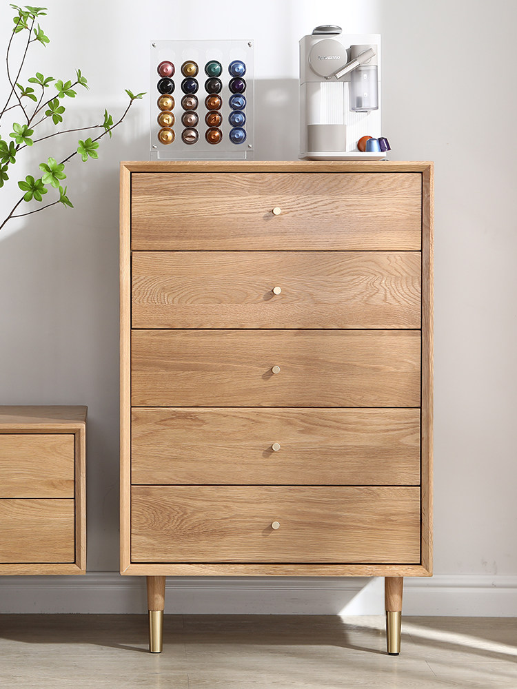 实木五斗柜抽屉日式原木电视边柜卧室北欧简约白橡木储物柜收纳柜
