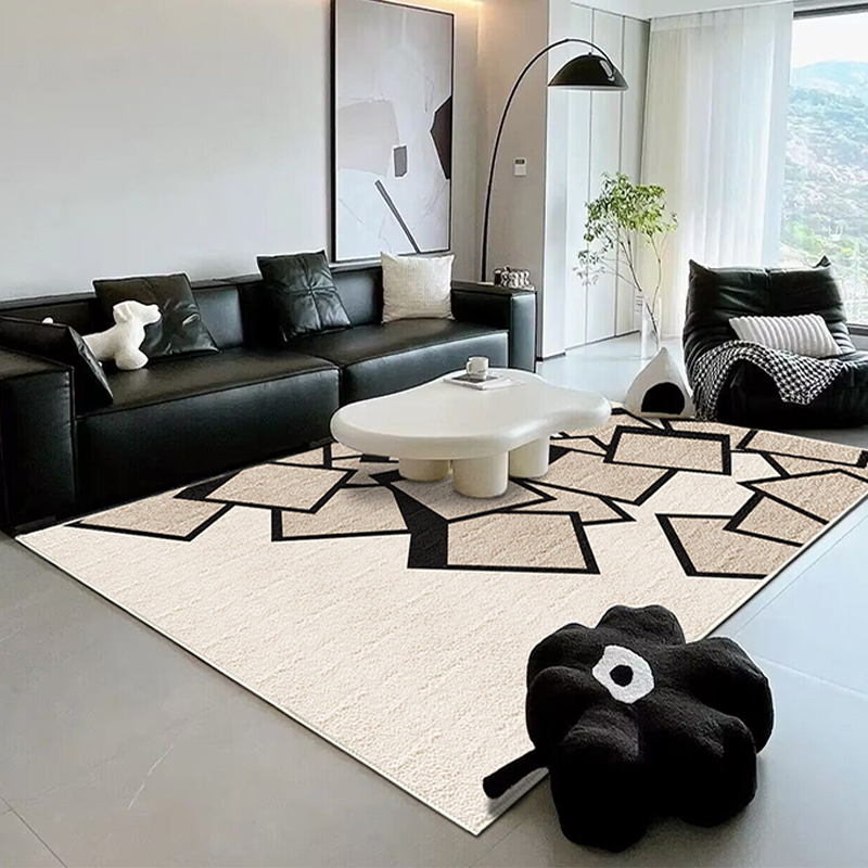 客厅地毯轻奢高级感格子家用法式奶油风沙发简约2024新款卧室地垫