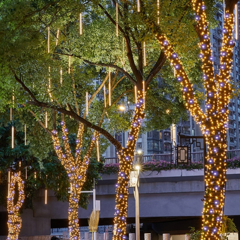 树灯装饰灯串满天星串灯流星雨led灯户外防水花园布置闪灯小彩灯