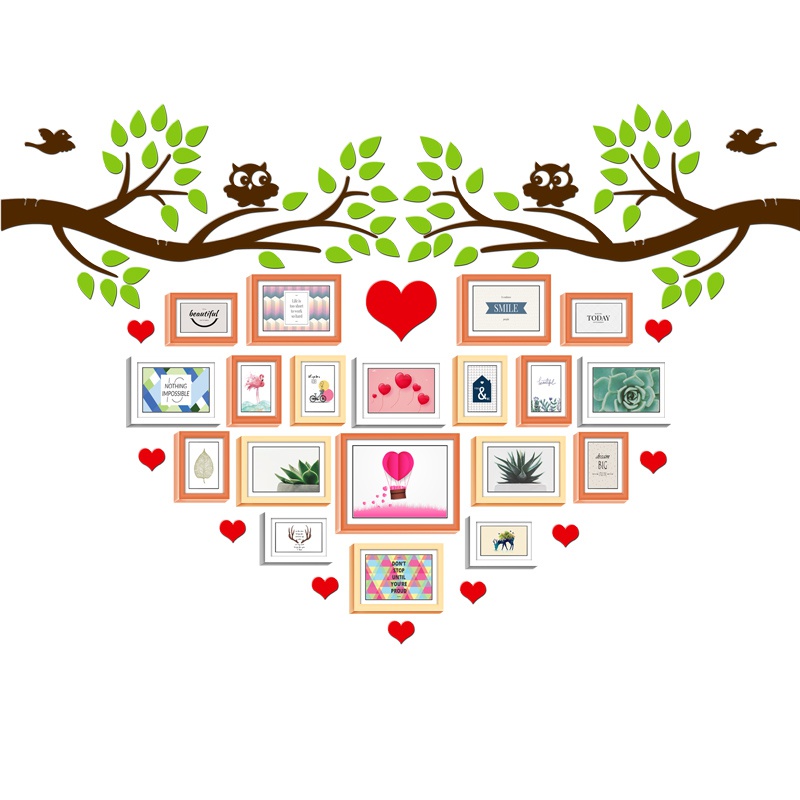 公司照片墙装饰挂墙相框组合创意z相片墙亚克力爱心自粘心形照片