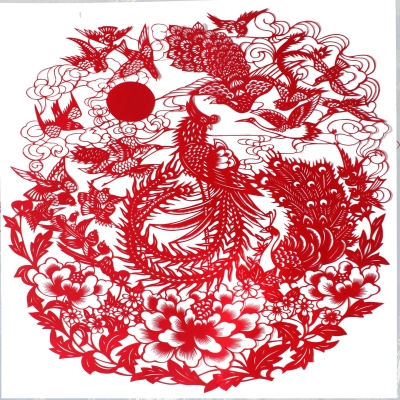纯手工剪纸客厅装饰画孔雀开屏传统中国风百n鸟朝凤剪纸画刻纸成