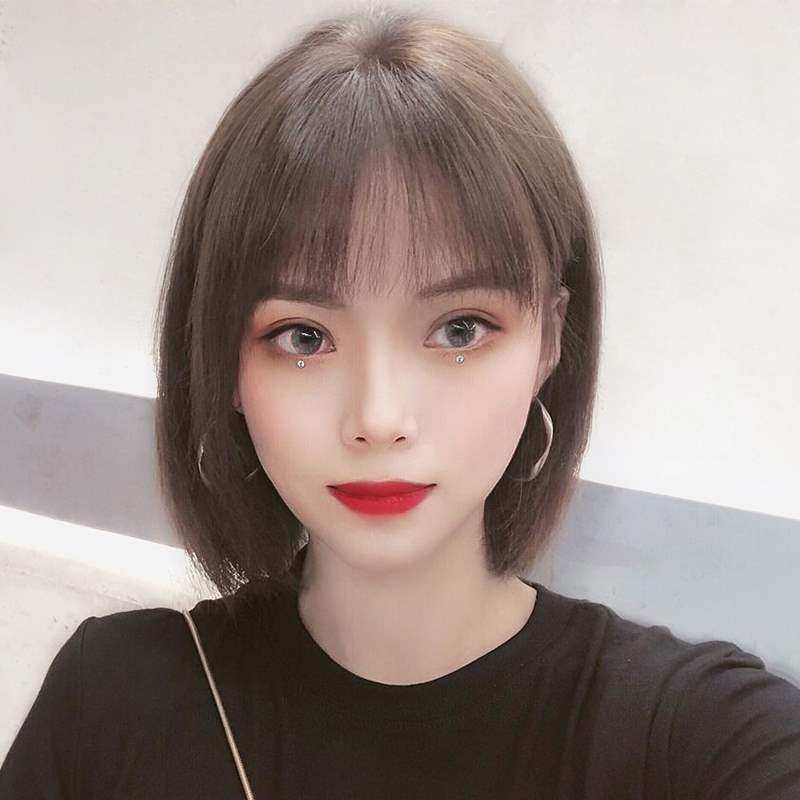 高档假发女短发波波头全头套式中长发真人丝网红锁骨发圆脸修脸假