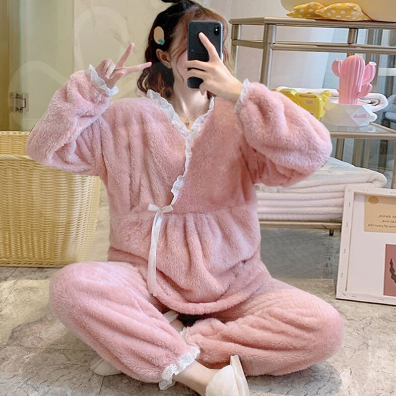 睡觉穿的睡衣孕妇睡衣冬季加厚加绒孕晚期全棉衣女100纯棉小个子